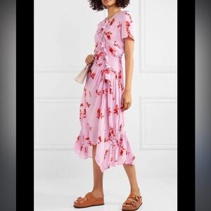 Preen Line Womens Serelida Pink Woven Smocked Ruffled Midi Dress Small